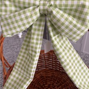 Handmade Green Gingham Fabric Bow Perfect For Wreaths DIY Decor Final Sale